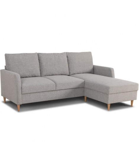 Canapé d'angle fixe 3 places CHIPY - Tissu gris souris - Réversible - L 192 x P 137 x H 82 cm - Pieds bois naturel