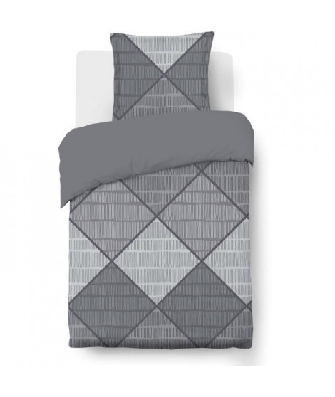 Parure Housse de couette - VISION - Harold  - 140 x 200 cm - 1 taie assortie 65 x 65 cm - Gris -  100% coton