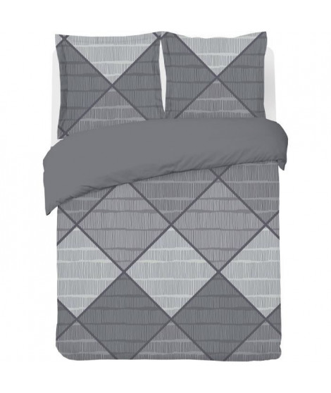 Parure Housse de couette - VISION - Harold  - 240 x 220 cm - 2 taies assorties 65 x 65 cm - Gris - 100% coton