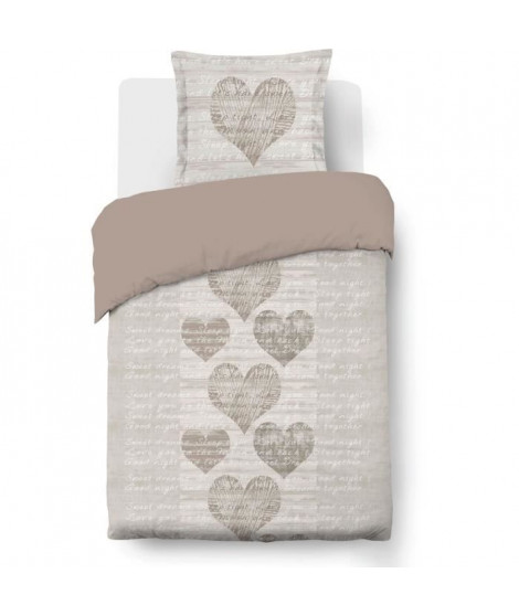Parure Housse de couette - VISION - Alice - 140 x 200 cm - 1 taie assortie 65 x 65 cm - Beige -  100% coton