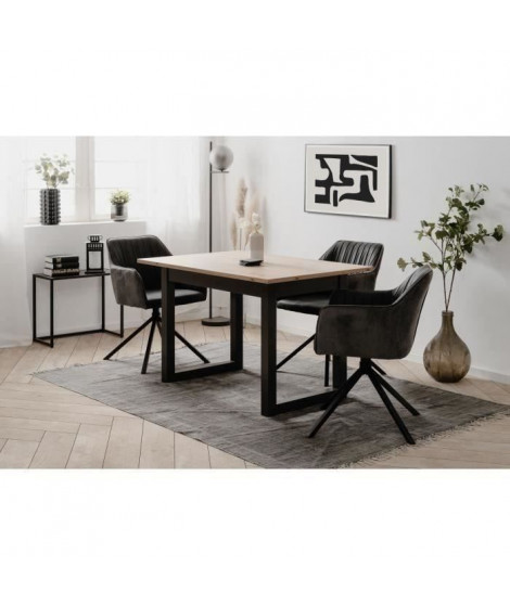 Table extensible Denver 80B - 120-160 x 75 x 80 cm - Décor chene artisan / anthracite - 1 extension de 40 cm inclue - 8 perso…