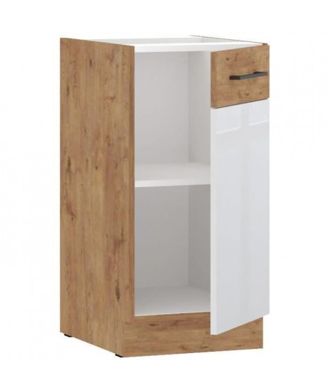 ROCK - Meuble haut - Mélaminé chene Lancelot et Blanc brillant - 40 cm - 1 porte battante