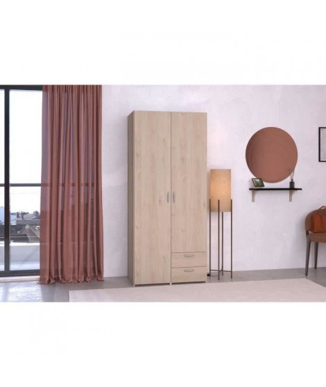 Armoire VARIA - Décor chene et blanc - 2 portes - 2 tiroirs - 80,7 x 185 x 51,3
