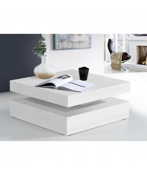 Table basse plateau rotatif - Carré  Blanc brillant - 78 x 78 x 36 cm