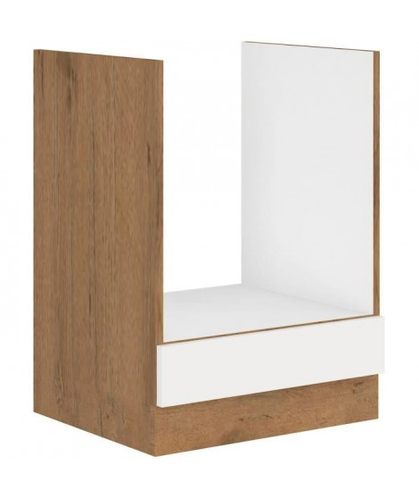 ROCK - Meuble bas four - Mélaminé chene Lancelot et Blanc brillant - 60 cm