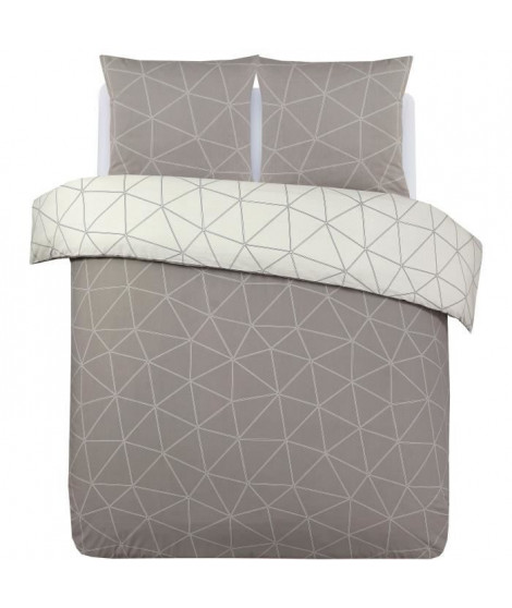 Parure Housse de couette - VISION - Hugo - Parure réversible - 240 x 220 cm - 2 taies assorties 65 x 65 cm - Beige - 100% coton