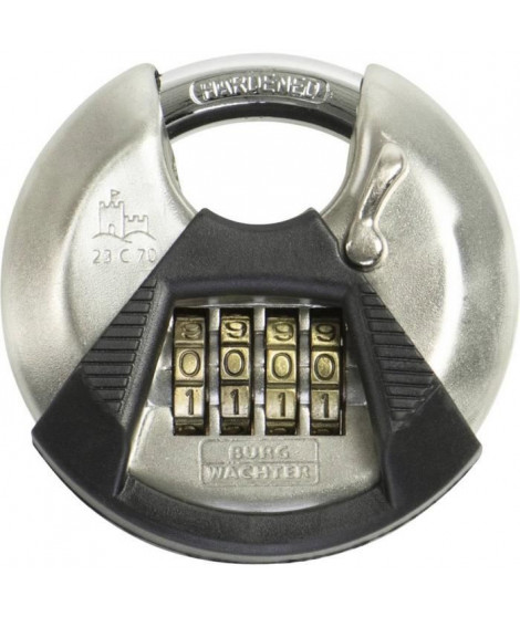 Cadenas cylindrique - BURG WACHTER - 23 C 70 SB - Acier inoxydable 70 mm, ouverture a code