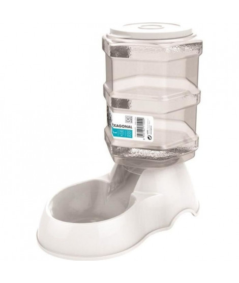 M-PETS Distributeur de croquettes Hexagonal - 3500ml - Blanc - Pour chien