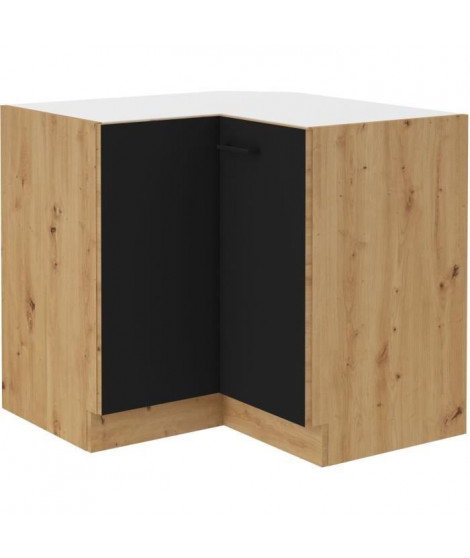 Meuble bas d'angle - MODENA - 89 x 89 cm - Chene artisan et noir mat - CUISINIER
