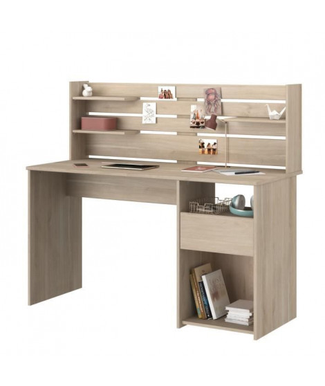 Bureau avec réhausse ESCALE - Décor chene - L 138 x P 60 x H 120 cm - PARISOT
