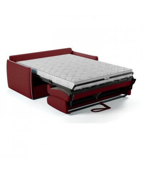 Canapé convertible express - AGATHE - Tissu Rouge - Liseré Gris - 175 x 100 x 87 cm