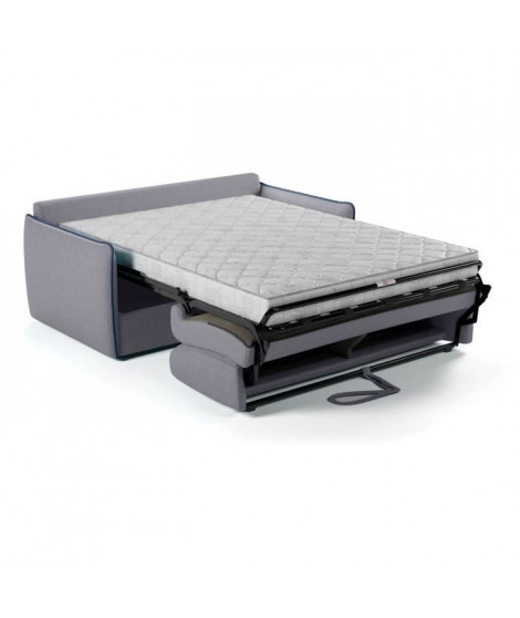 Canapé convertible express - AGATHE - Tissu Gris - Liseré Bleu - 175 x 100 x 87 cm