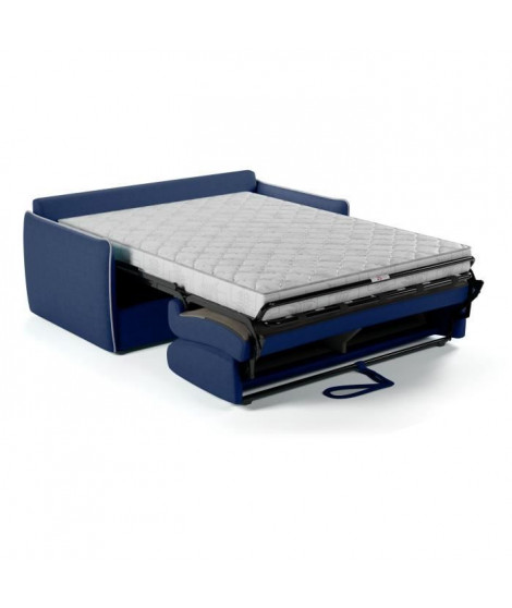 Canapé convertible express - AGATHE - Tissu Bleu - Liseré Gris - 175 x 100 x 87 cm