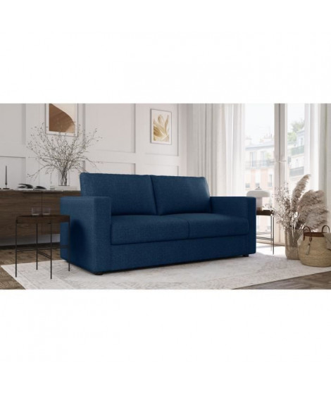 Canapé 3 places - Delta - Tissu Bleu - Convertible semi-express - 190 x 92 x 90 cm