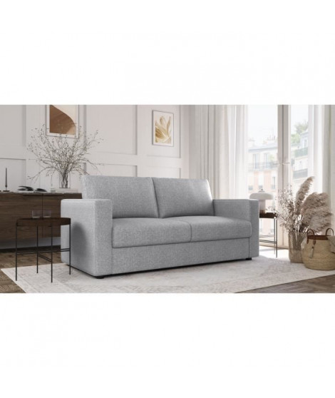 Canapé 3 places - Delta - Tissu Malmo 83 Gris Clair - Convertible semi-express - 190 x 92 x 90 cm