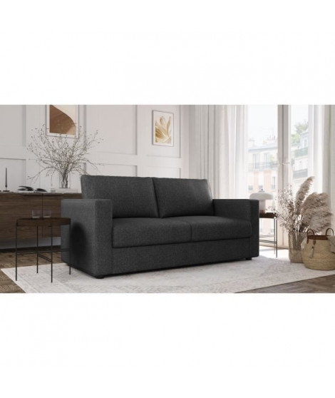 Canapé 3 places - Delta - Tissu Anthracite - Convertible semi-express - 190 x 92 x 90 cm