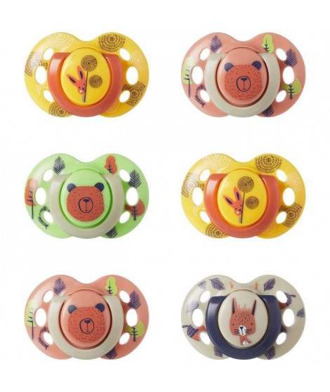 Sucettes - TOMMEE TIPPEE - FUN - 6-18 mois - Lot de 6 - Forme Orthodontique Symétrique - Silicone sans BPA