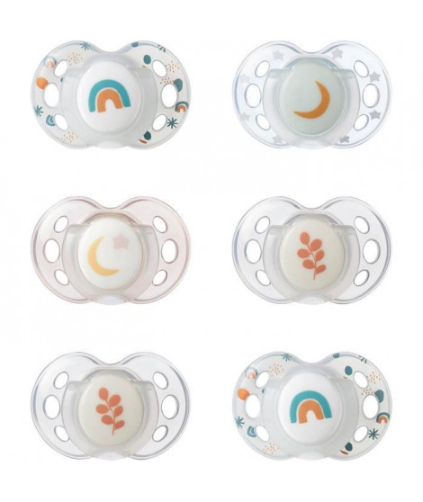 Sucette de nuit - TOMMEE TIPPEE - 18-36 mois - Lot de 6 sucettes phosphorescentes avec capsule de stérilisation réutilisable