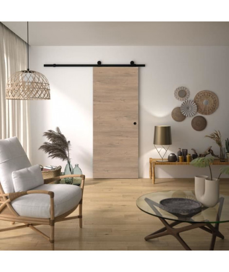 Kit Porte Coulissante - OPTIMUM - RIO + RAAP NO - H 204 x 83 x 3,6 cm, Acier, Coloris noir, Installation rapide