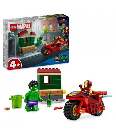 LEGO Marvel 76287 Iron Man avec une Moto et Hulk, Set Avengers avec Minifigurines
