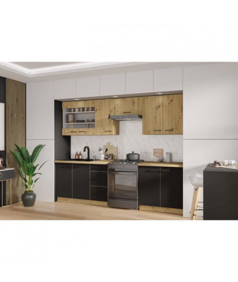 Cuisine complete - MODENA - 260 cm - Chene artisan et noir mat