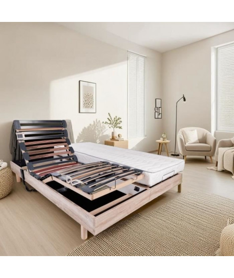 Ensemble relaxation matelas + sommiers électriques 2x80x200cm - Mousse - Ferme - EQUINOXE Fabrication française