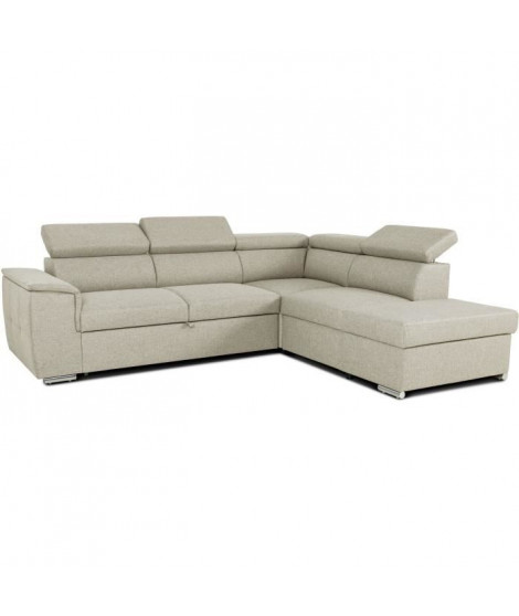 Canapé d'angle convertible réversible avec coffre - 5 places - DAYTONA - Tissu beige - 260 x 77 / 94 x 216 cm