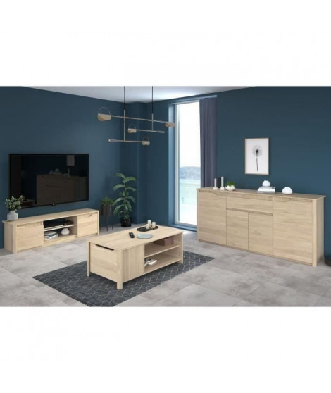 Ensemble Table basse avec coffre, Meuble Tv et Buffet - BETTY - Panneau de particules - Décor Chene - PARISOT