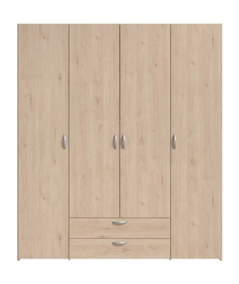 Armoire chambre VARIA - Panneaux de particules - Décor chene et blanc - 4 portes  + 2 tiroirs - L 159,9 cm x P 51,3 cm x H 18…