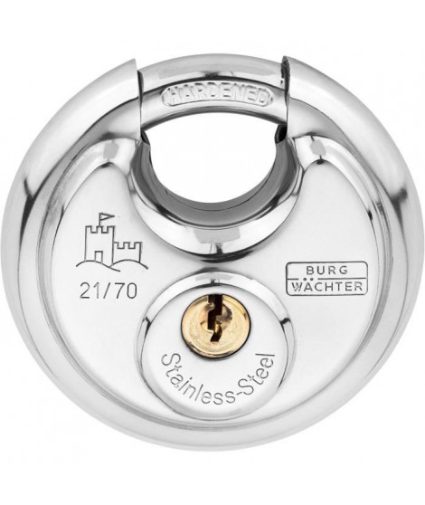 Cadenas cylindrique - BURG WACHTER - 21 70 SB - Acier inoxydable 70 mm, ouverture a clé