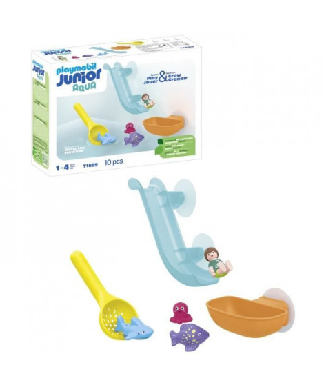 PLAYMOBIL Junior 71689 Toboggan aquatique et animaux marins Comprend un personnage, des animaux et des accessoires - Des 18 mois
