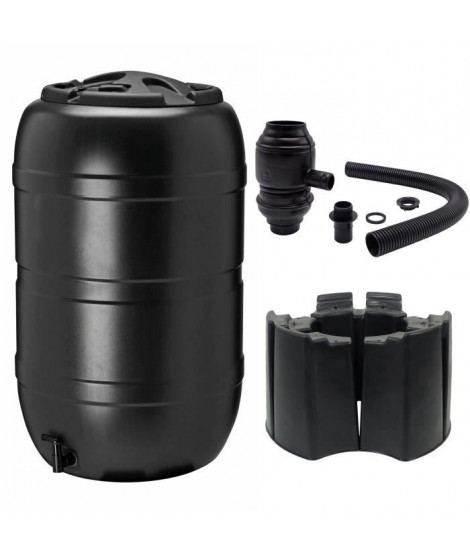 NATURE Récupérateur d'eau kit - 210 litres - Forme tonneau - Traité anti-UV - Fabriqué en Europe - Noir
