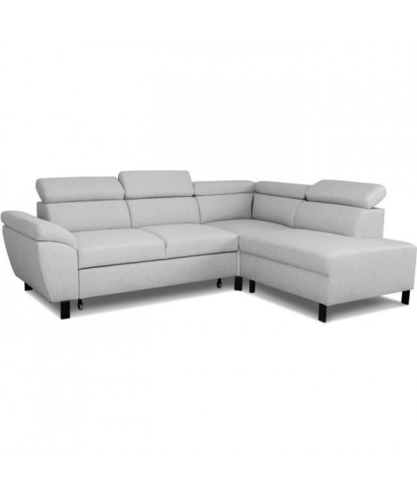 Canapé d'angle convertible - 4 personnes - STAN - Tissu Souris - 3 tétieres - Réversible - 243 x 92 x 184 cm