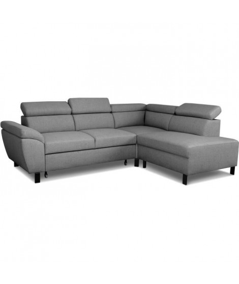 Canapé d'angle convertible - 4 personnes - STAN - Tissu Anthracite - 3 tétieres - Réversible - 243 x 92 x 184 cm