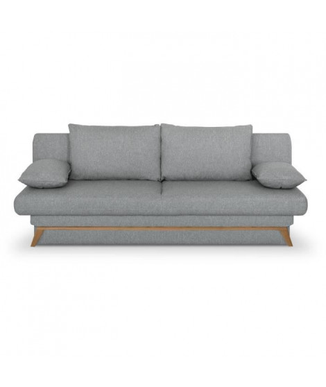 Banquette convertible - 3 places - NAOTO - Tissu gris clair - Coffre de rangement - 202 x 98 x 98 cm