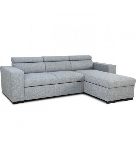 Canapé d'angle convertible reversible avec coffre - 4 personnes - VICOMTE - Tissu gris - 237 x 76/88 x 167 cm