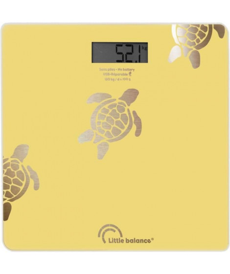 Pese-personne - LITTLE BALANCE - 8731 - Tortues sables métallisées - USB-réparable - 180 kg / 100 g - Jaune