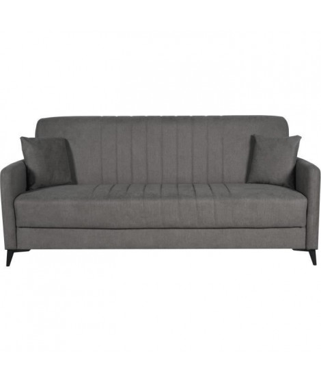 Canapé convertible - 3 places  - ENZO - Tissu taupe - 2 coussins - Coffre de rangement -  211 x 92 x 98 cm
