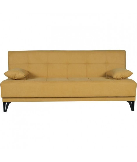 Banquette convertible 3 places - LIMRA - Tissu moutarde - 2 coussins - Coffre de rangement -  190 x 87 x 87 cm
