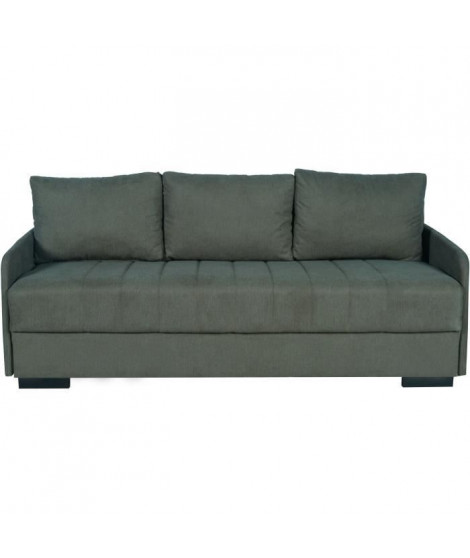 Canapé convertible 3 places  - BETTA - Tissu vert foncé - Couchage 145 x 190 cm - Coffre de rangement - 200 x 95 x 91 cm