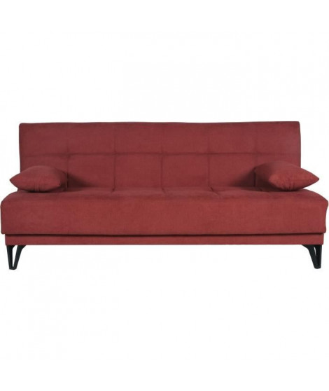 Banquette convertible 3 places - LIMRA - Tissu rouge - 2 coussins - Coffre de rangement -  190 x 87 x 87 cm