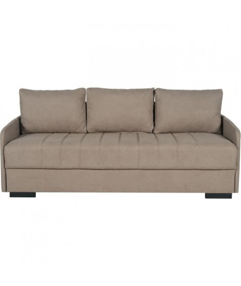 Canapé convertible 3 places  - BETTA - Tissu beige - Couchage 145 x 190 cm - Coffre de rangement - 200 x 95 x 91 cm