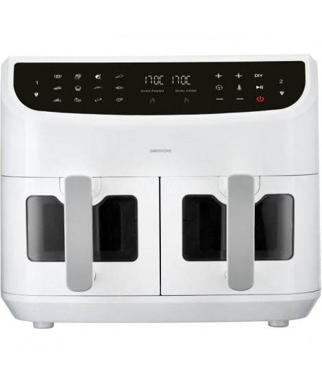 Friteuse a Air Chaud - MEDION - P20 XXL Twin - 2600 W - 2 paniers - 9 programmes - Blanc
