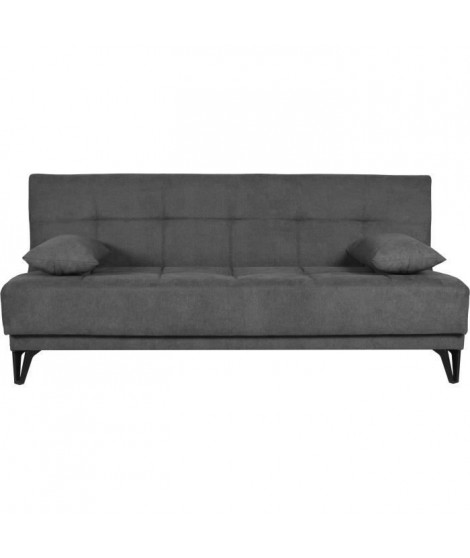 Banquette convertible 3 places - LIMRA - Tissu gris clair - 2 coussins - Coffre de rangement -  190 x 87 x 87 cm