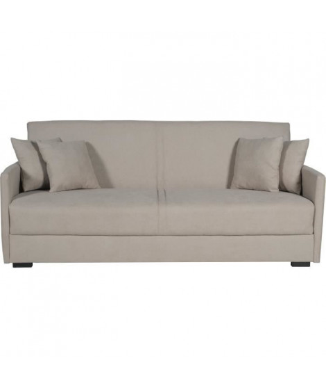 Canapé convertible 3 places - BIANCA - Tissu beige - 4 coussins - Coffre de rangement -  204 x 92 x 91 cm