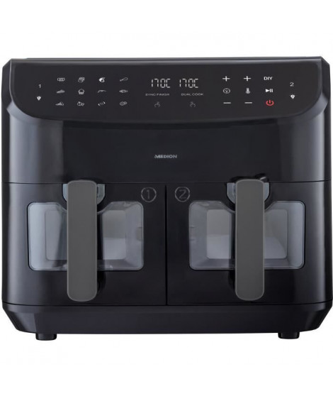 Friteuse a Air Chaud - MEDION - P20 XXL Twin - 2600 W - 2 paniers - 9 programmes - Noir