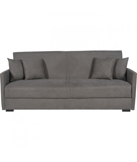 Canapé convertible 3 places - BIANCA - Tissu taupe - 4 coussins - Coffre de rangement -  204 x 92 x 91 cm