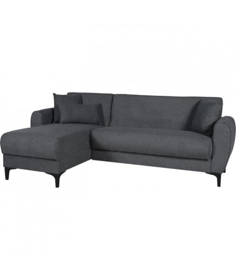 Canapé d'angle convertible réversible - 3 / 4 personnes - BILBAO - Coffre - 3 coussins - Tissu Gris foncé - 229 x 81 / 154 x …