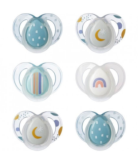 Sucette de nuit - TOMMEE TIPPEE - 6-18 mois - Lot de 6 sucettes phosphorescentes avec capsule de stérilisation réutilisable