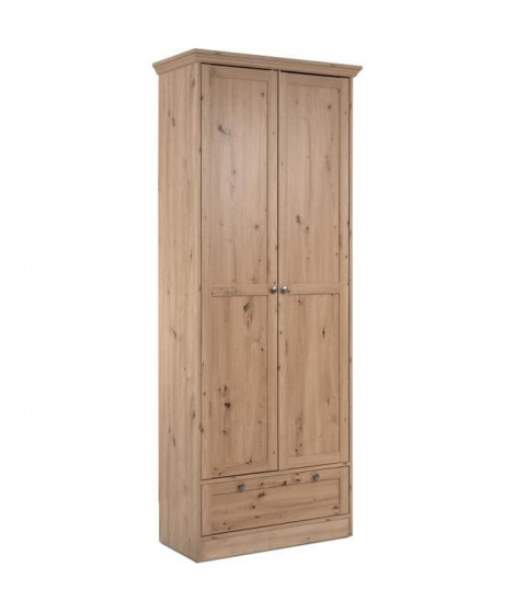 Armoire - Timber 40A - Décor chene artisan - 2 portes a cadre, 1 tiroir - 80 x 39 x 200 cm